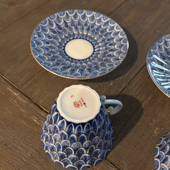 Imperial Lomonosov Porcelain Two Teacups w/Saucers.  Forget-Me-Not 22K Gold. - Picture 6 of 9